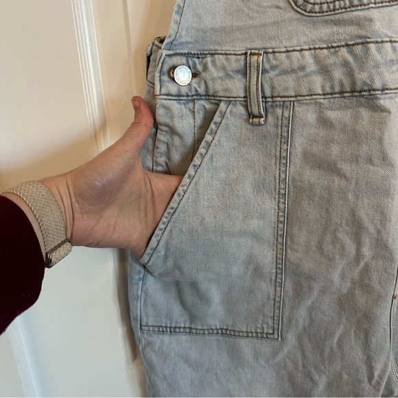 NWT WeWoreWhat slouchy slit overalls light wash high rise straight leg split hem - Picture 3 of 15